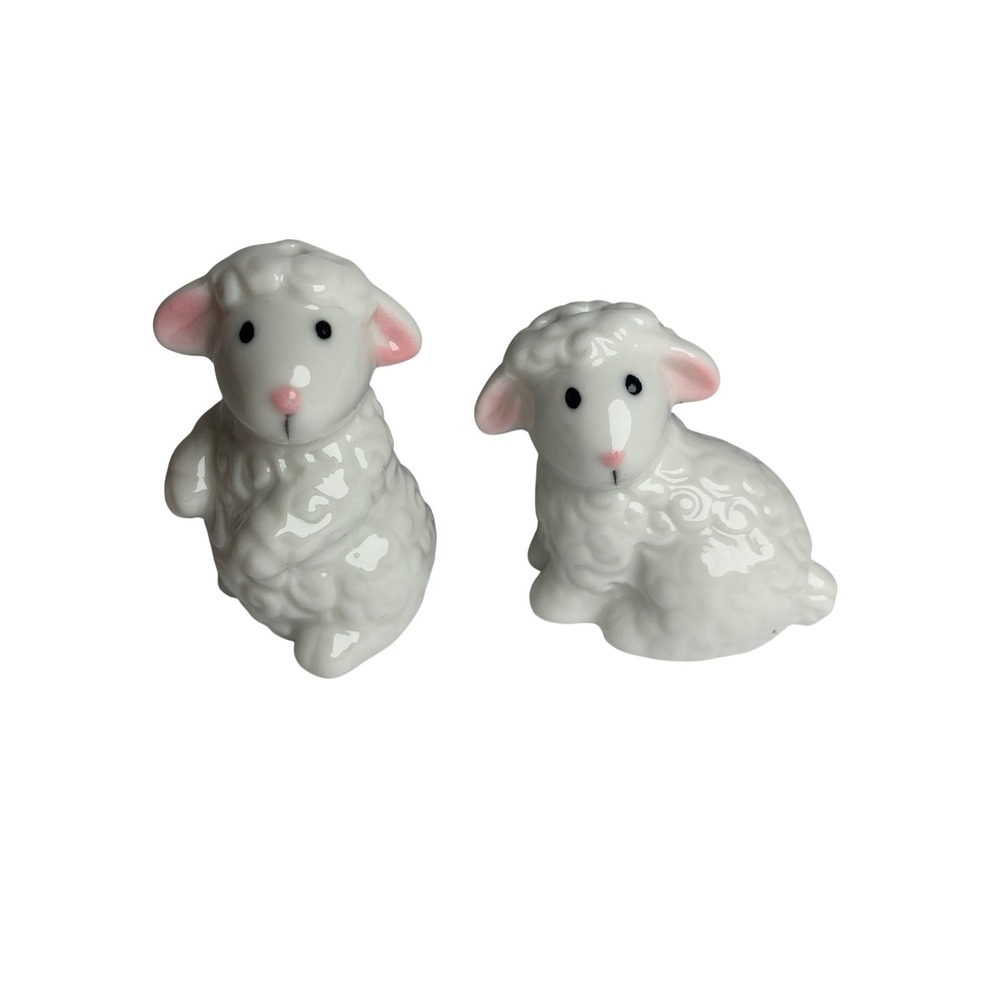 Vintage Style White Ceramic Lamb Sheep Salt and Pepper Shakers Set 2pc
